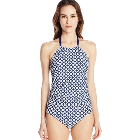 Athena Women's Coastal Geo Print One Piece Swimsuit Blue White NWOT Size 10 - Picture 16 of 16